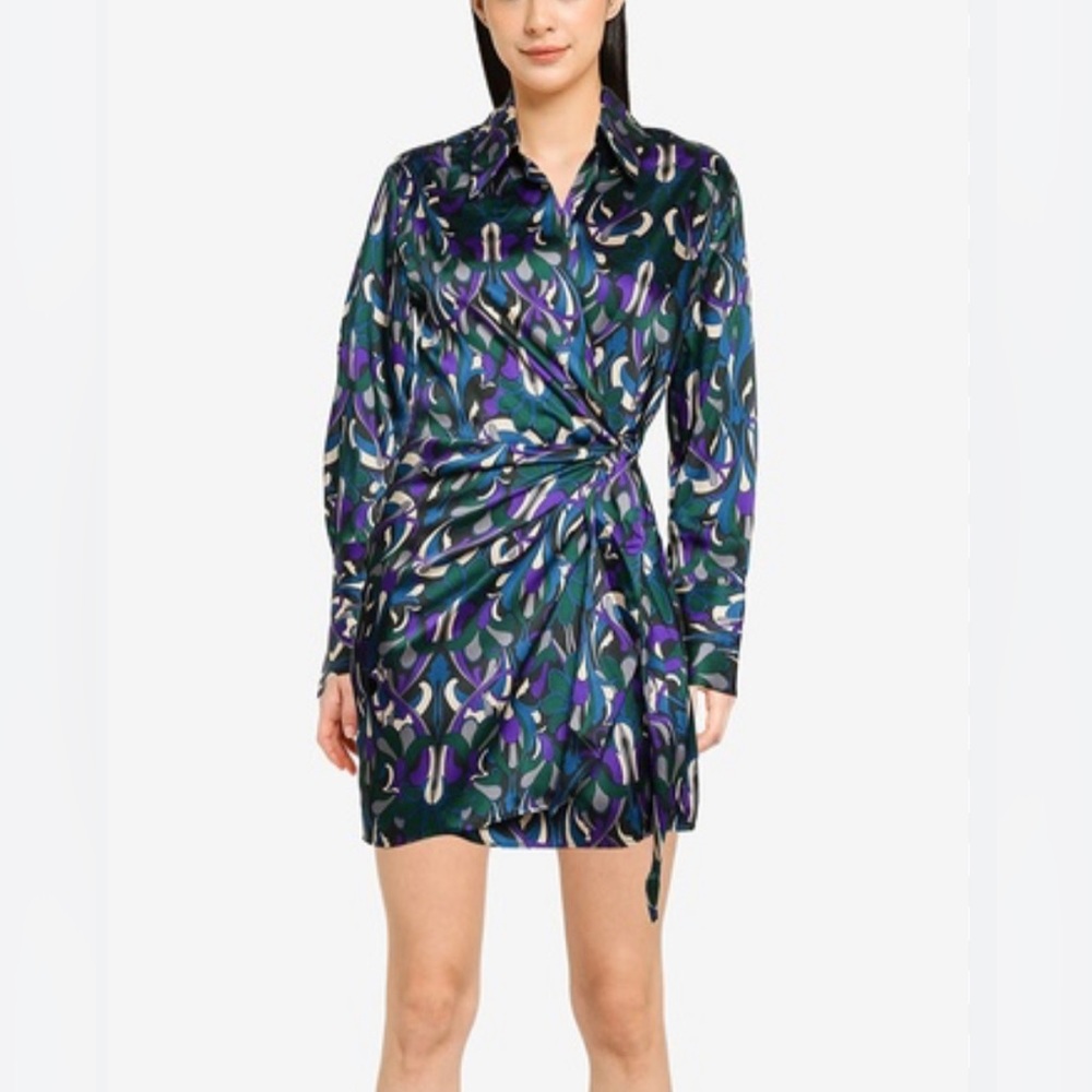 MANGO Abstract Print Wrap Mini Dress - Picture 2 of 8